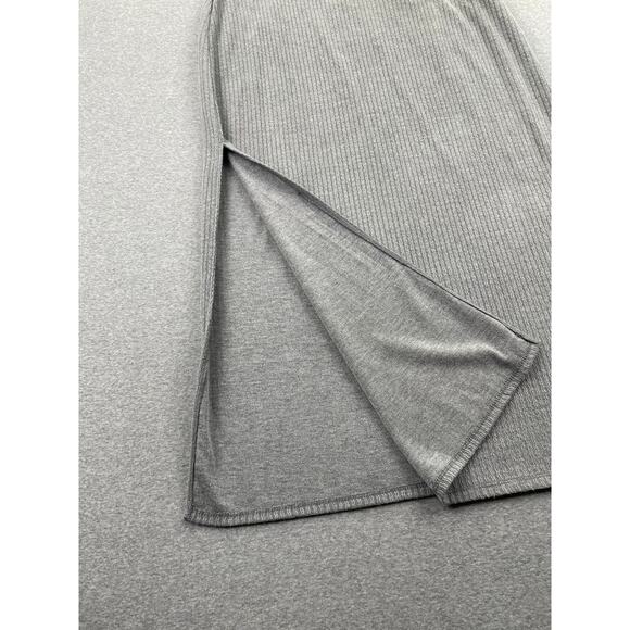 Halogen Maxi Skirt Womens L Gray Rib Sweater Knit Minimalist Capsule Side Slits - Picture 7 of 12